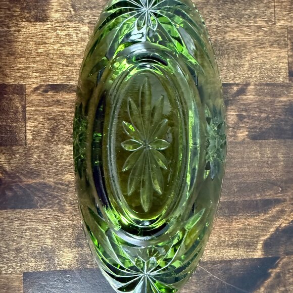 VINTAGE Anchor Hocking Green EAPC/Star of David Small Boat 9" Bowl - Picture 3 of 8